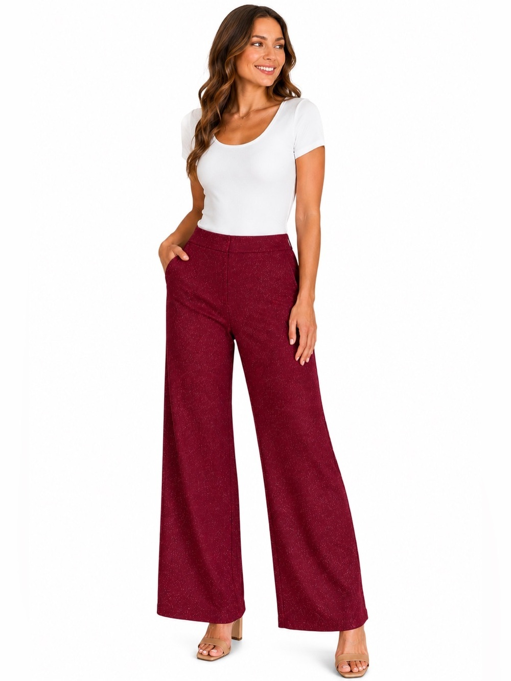 NWT LOFT Burgundy Shimmer High-Rise Wide-Leg Pants